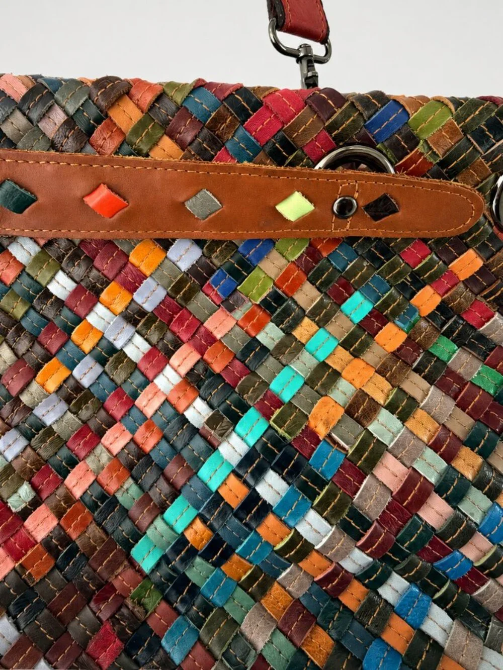 AmeriLeather Beckett NWT Multicolor Woven Leather Shoulder Bag Boho